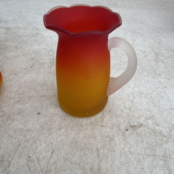 Pilgrim Pitcher / Creamer Set Peachblow Satin Glass Hand Blown Mid-Century - Picture 10 of 12